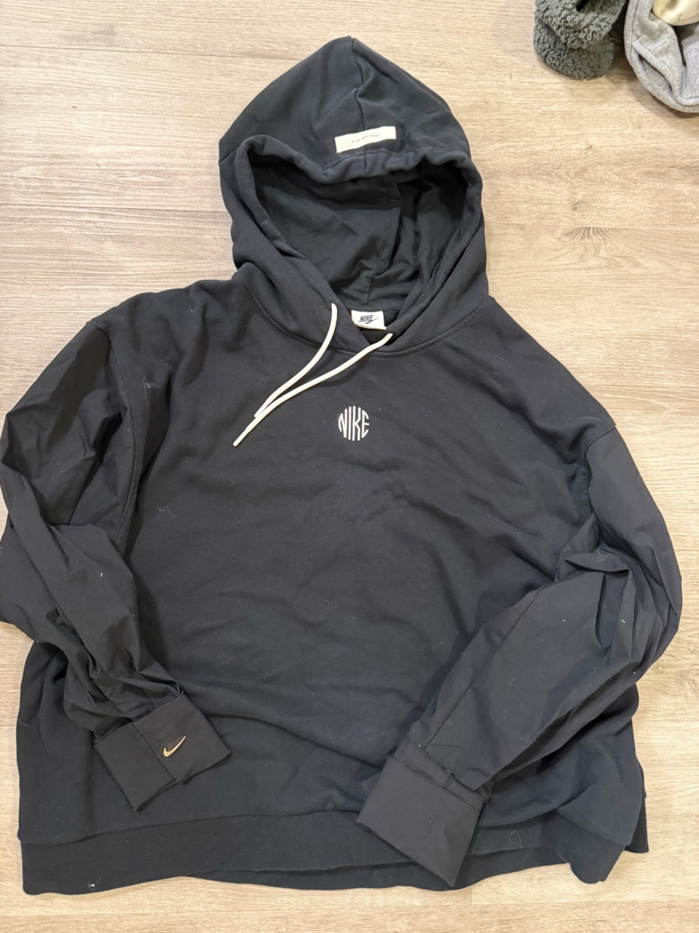 Nike Women's Black Crewneck Hoodie with White Logo